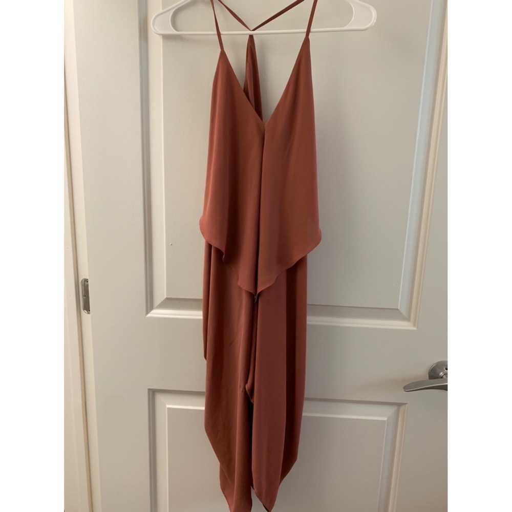 Burnt Orange Spaghetti Strap V-Neck Dress